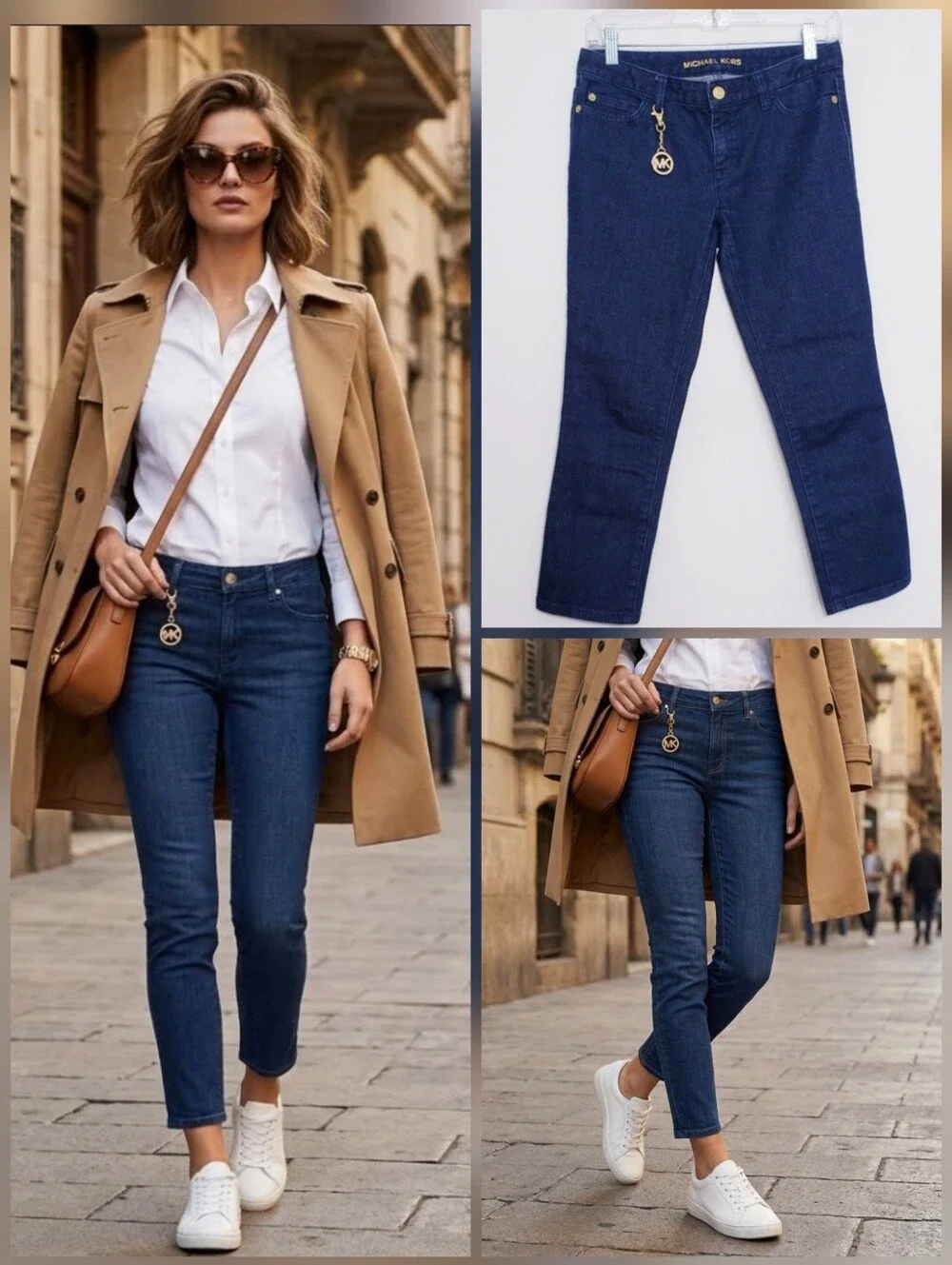 💙Michael Kors cropped jeans with gold MK charm 🤍Size 0